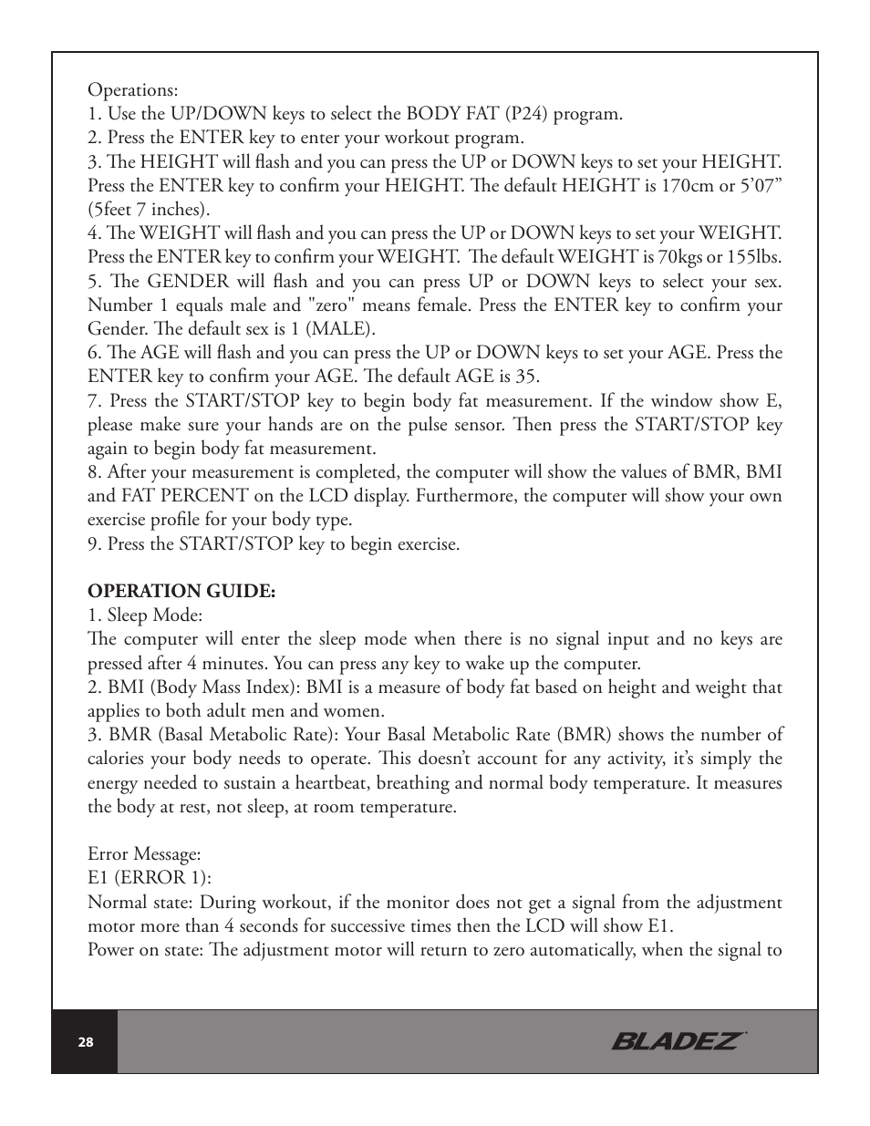 Bladez Fitness U400 Upright Bike User Manual | Page 28 / 33