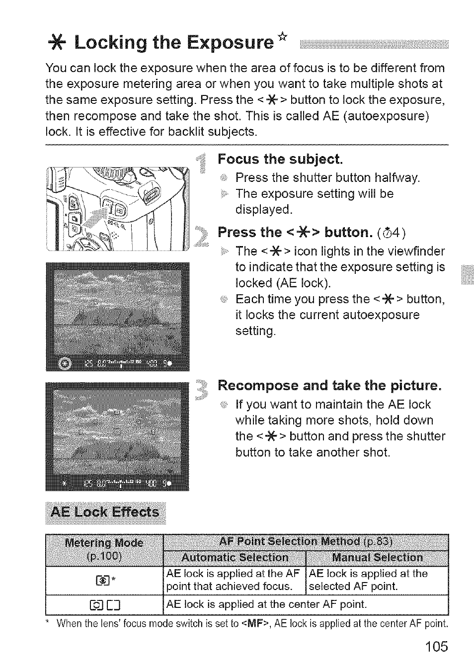 Locking the exposure, Focus, Subject | Press the <4f > button, Recompose and take the picture | Canon EOS 1100 D User Manual | Page 16 / 112
