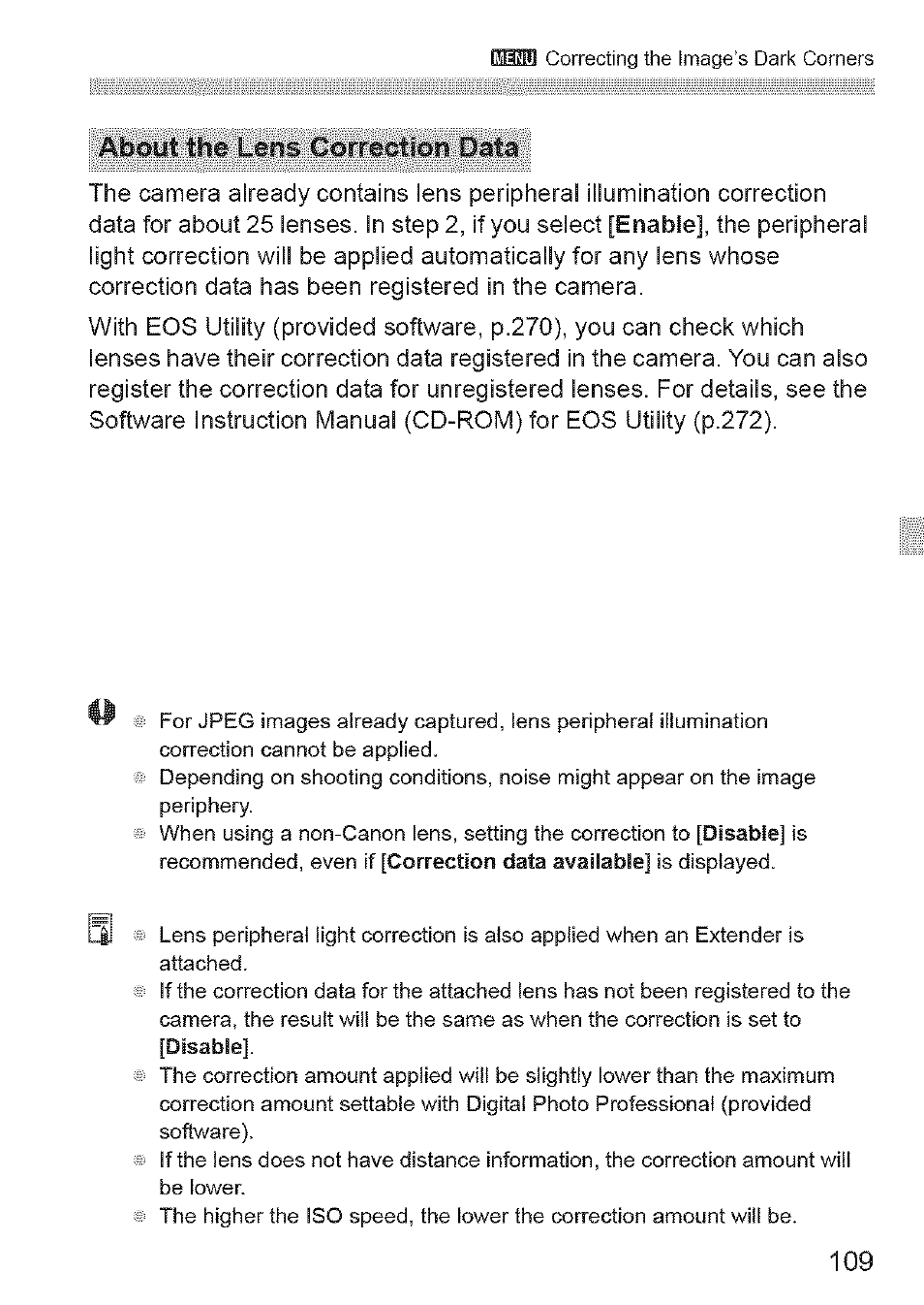 About the lens correction data | Canon EOS 1100 D User Manual | Page 20 / 112