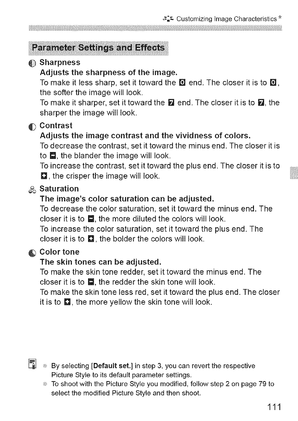 Parameter settings and effects | Canon EOS 1100 D User Manual | Page 22 / 112