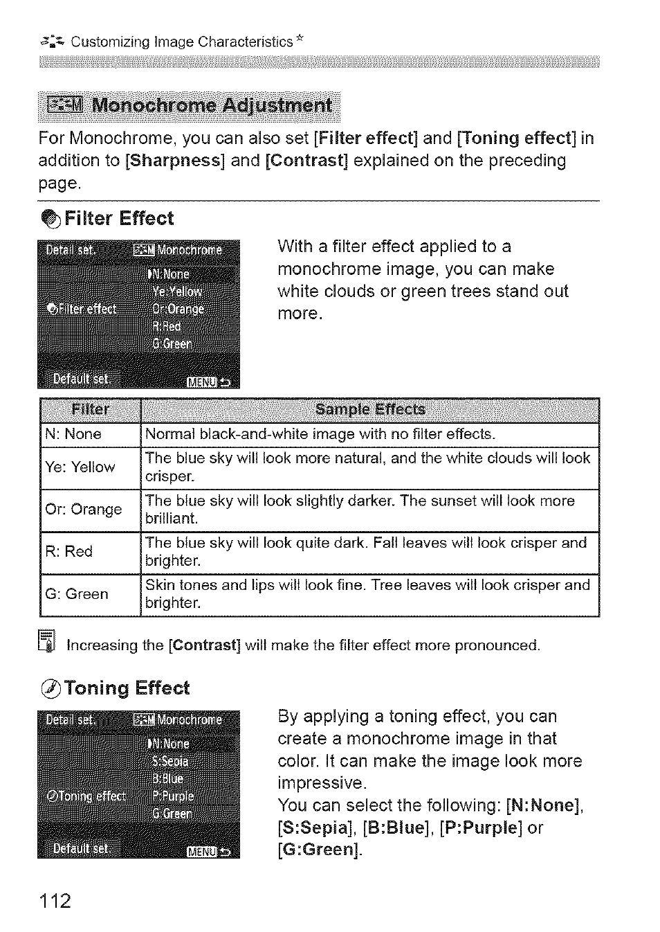 Eil monochrome adjustment, Effect | Canon EOS 1100 D User Manual | Page 23 / 112