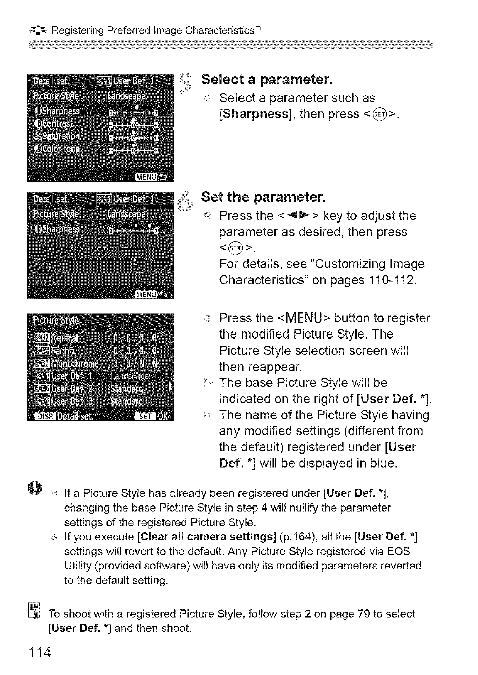 Select a parameter, Set the parameter | Canon EOS 1100 D User Manual | Page 25 / 112