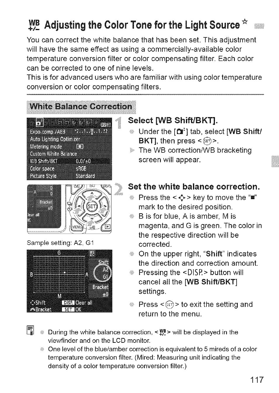 White balance correction select [wb, Set the white balance correction, 1^5 adjusting the color tone for the light source | Canon EOS 1100 D User Manual | Page 28 / 112