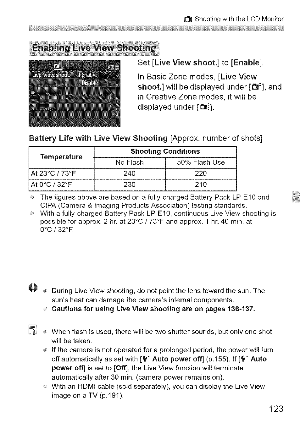 Enabling, View shooting | Canon EOS 1100 D User Manual | Page 34 / 112