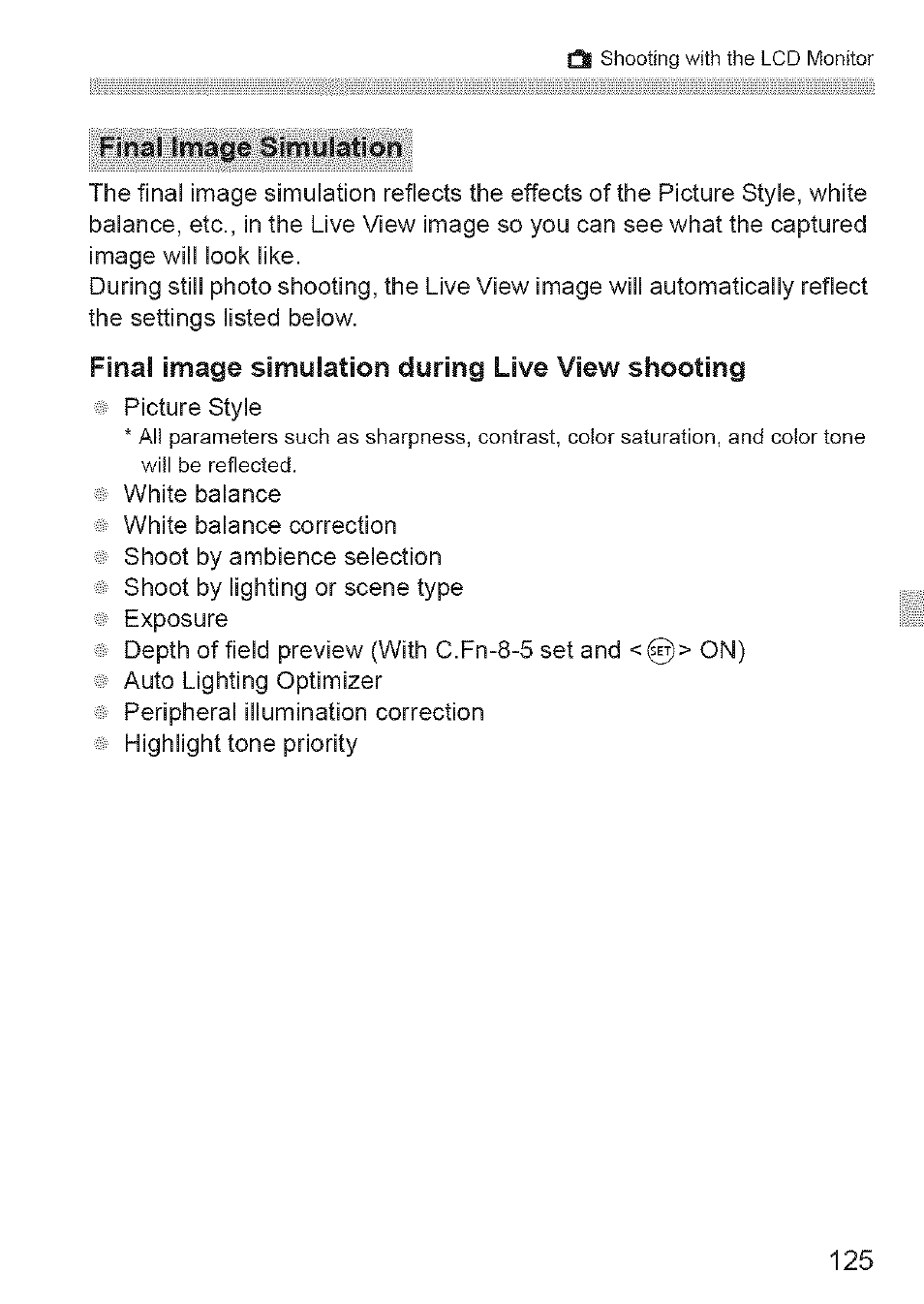 Final image simulation, Final image simulation during, View shooting | Canon EOS 1100 D User Manual | Page 36 / 112