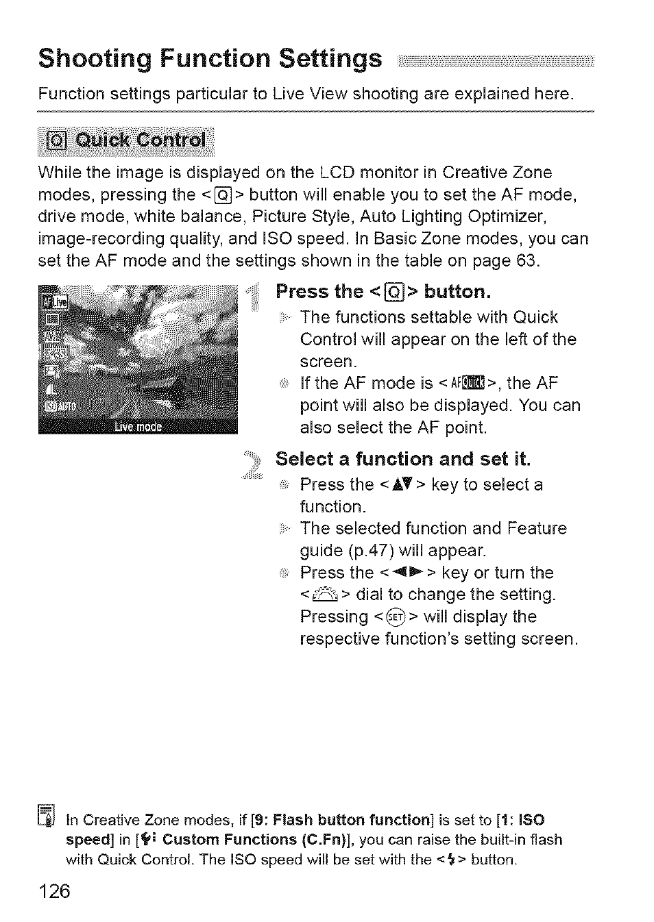 Shooting function settings, Fe ' press the <(o)> button, Select | Function and set it | Canon EOS 1100 D User Manual | Page 37 / 112