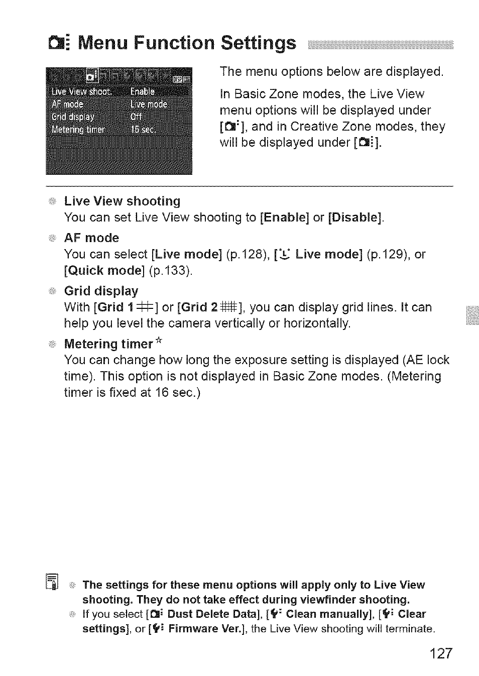 Qi menu function settings | Canon EOS 1100 D User Manual | Page 38 / 112