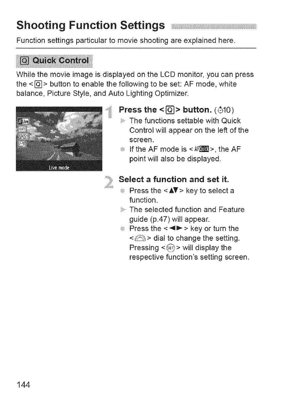 Shooting function settings, Press, O)> button | Select a function and set it | Canon EOS 1100 D User Manual | Page 55 / 112