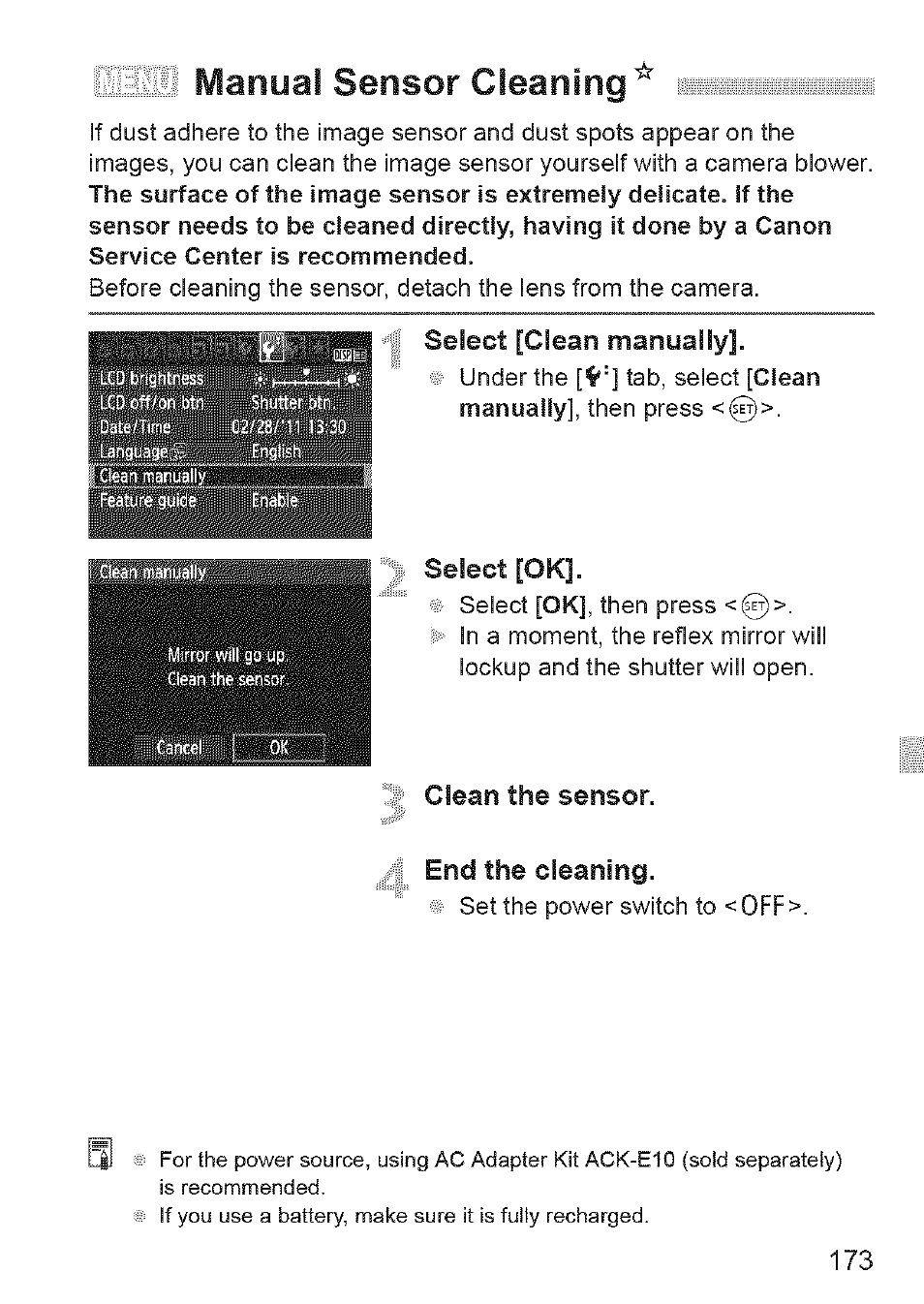 Manual sensor cleaning | Canon EOS 1100 D User Manual | Page 84 / 112
