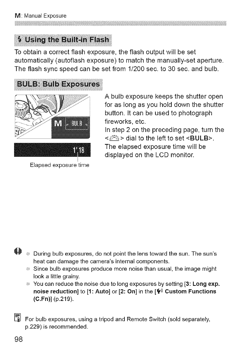 Using the built-in flash, Bulb: bulb exposures | Canon EOS 1100 D User Manual | Page 9 / 112