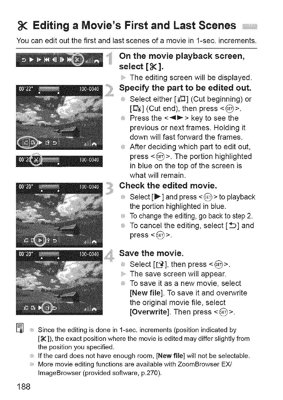 Editing a movie’s first and last scenes | Canon EOS 1100 D User Manual | Page 99 / 112