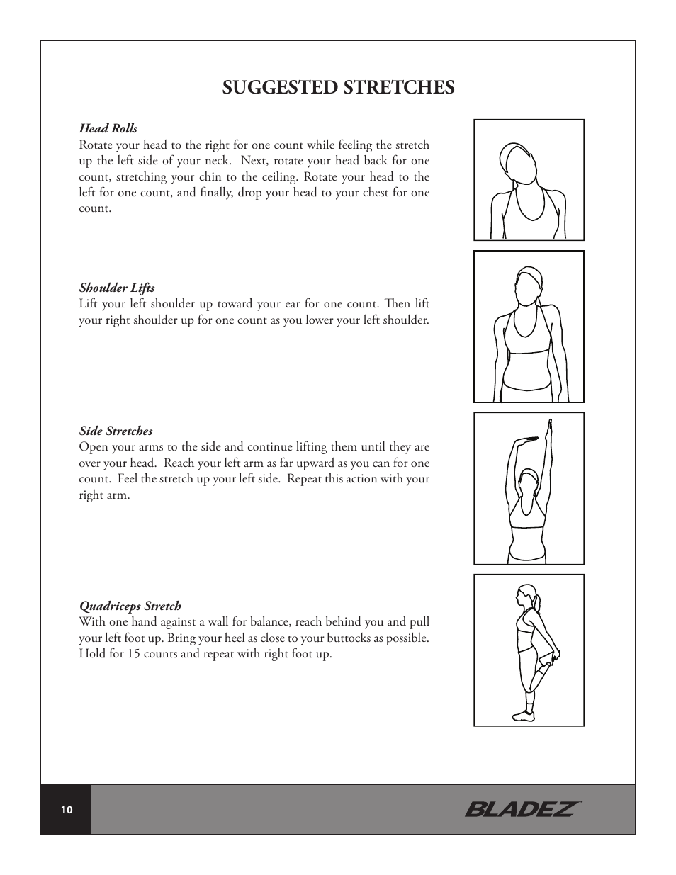 Suggested stretches | Bladez Fitness Cascade Rower User Manual | Page 10 / 26