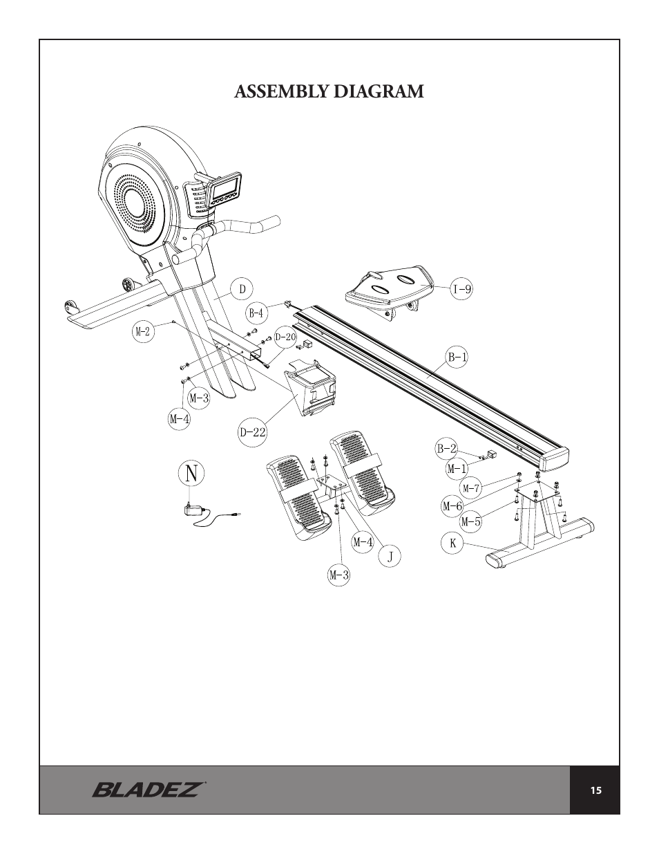 Assembly diagram | Bladez Fitness Transom Rower User Manual | Page 15 / 32