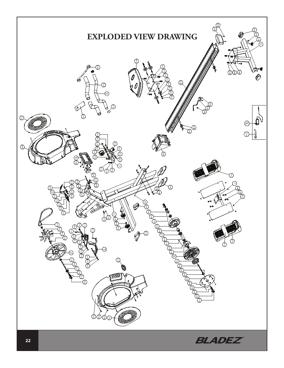 Exploded view drawing | Bladez Fitness Transom Rower User Manual | Page 22 / 32