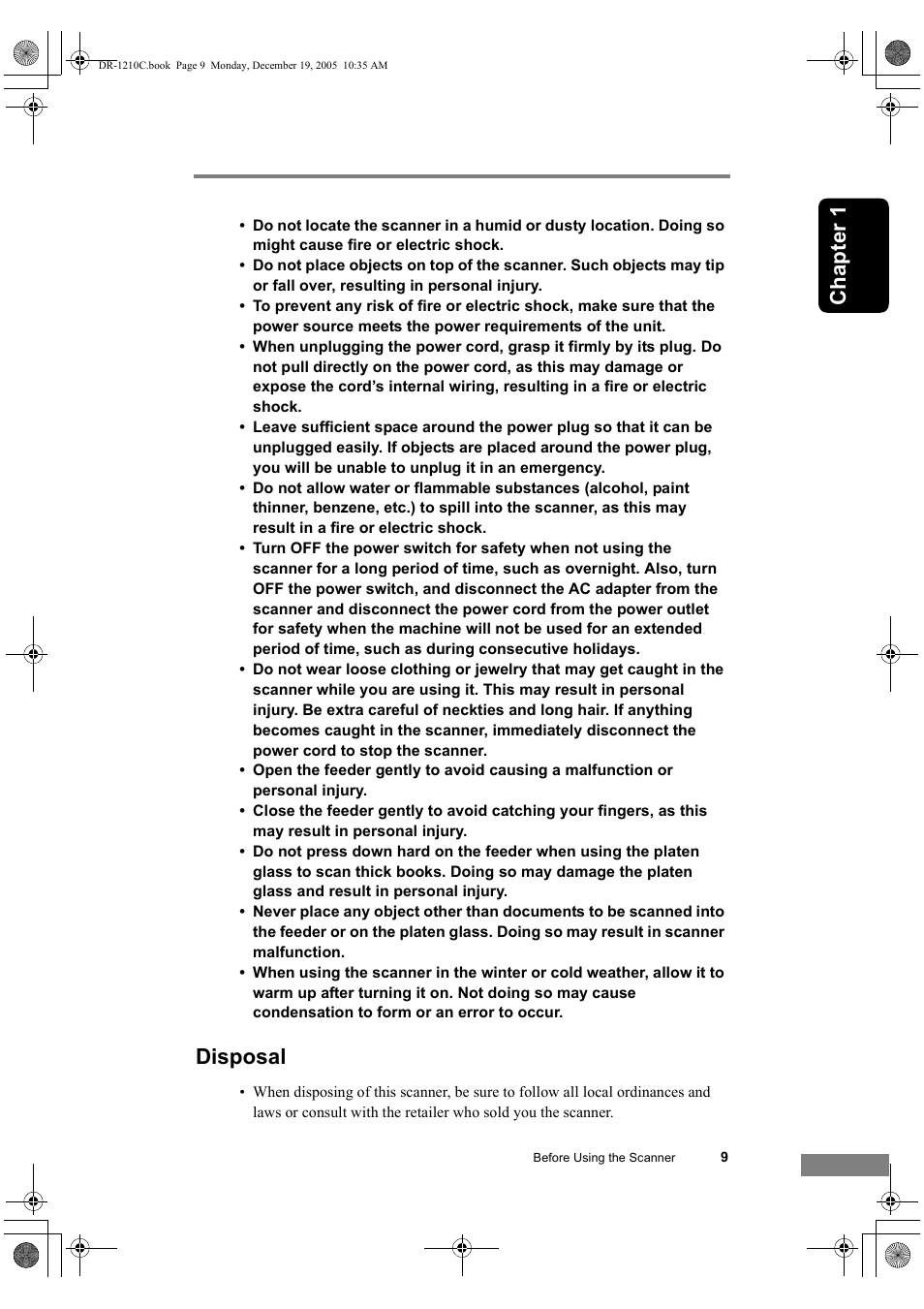 Disposal, Ch a p te r 1 | Canon DR-1210C User Manual | Page 13 / 98