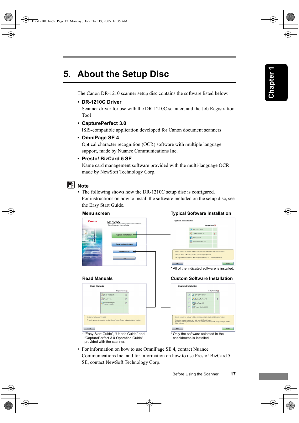 About the setup disc, Ch a p te r 1 | Canon DR-1210C User Manual | Page 21 / 98