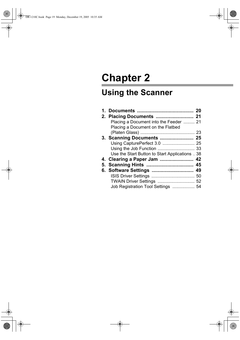 Using the scanner, Chapter 2 using the scanner, Chapter 2 | Canon DR-1210C User Manual | Page 23 / 98