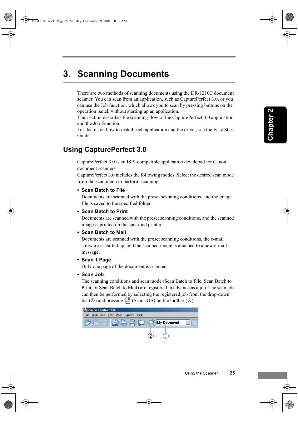 Scanning documents, Using captureperfect 3.0, Chapter 2 | Canon DR-1210C User Manual | Page 29 / 98