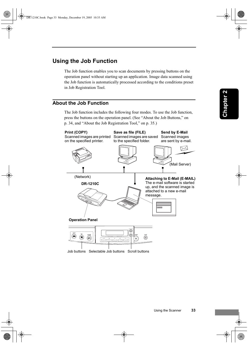 Using the job function, Chapter 2 using the job function, About the job function | Canon DR-1210C User Manual | Page 37 / 98