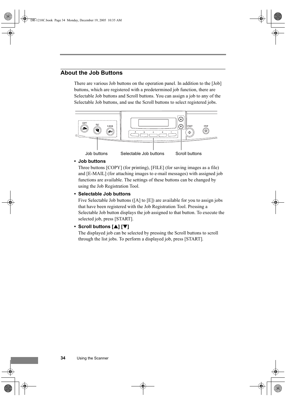 About the job buttons | Canon DR-1210C User Manual | Page 38 / 98