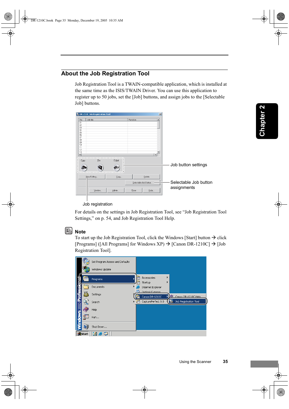 See p. 35.), Chapter 2, About the job registration tool | Canon DR-1210C User Manual | Page 39 / 98