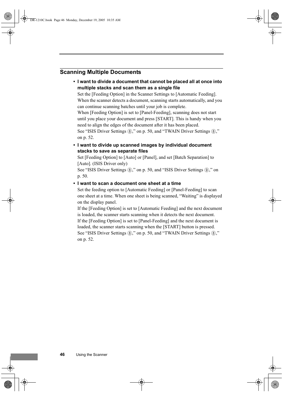 Scanning multiple documents | Canon DR-1210C User Manual | Page 50 / 98