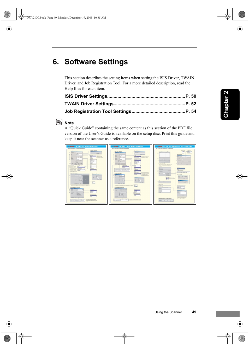 Software settings, See “software settings,” on p. 49, Chapter 2 | Canon DR-1210C User Manual | Page 53 / 98