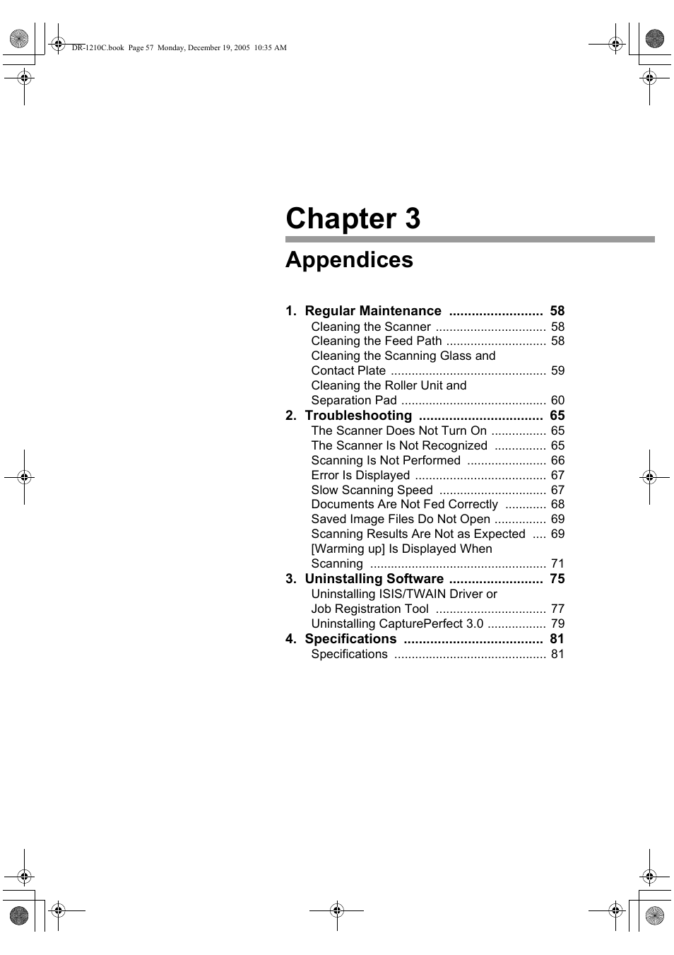 Appendices, Chapter 3 appendices, Chapter 3 | Canon DR-1210C User Manual | Page 61 / 98