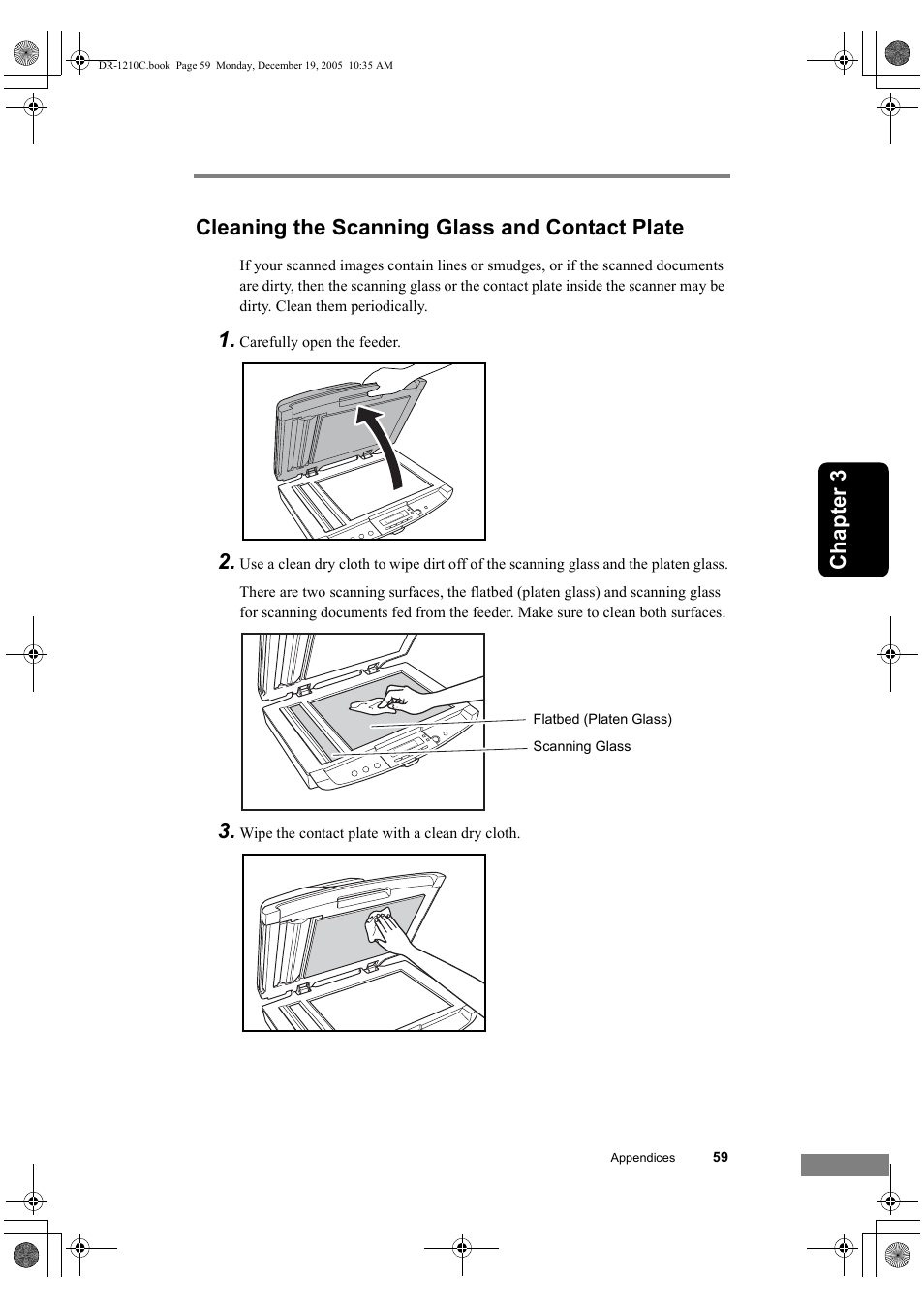 Cleaning the scanning glass and contact plate | Canon DR-1210C User Manual | Page 63 / 98