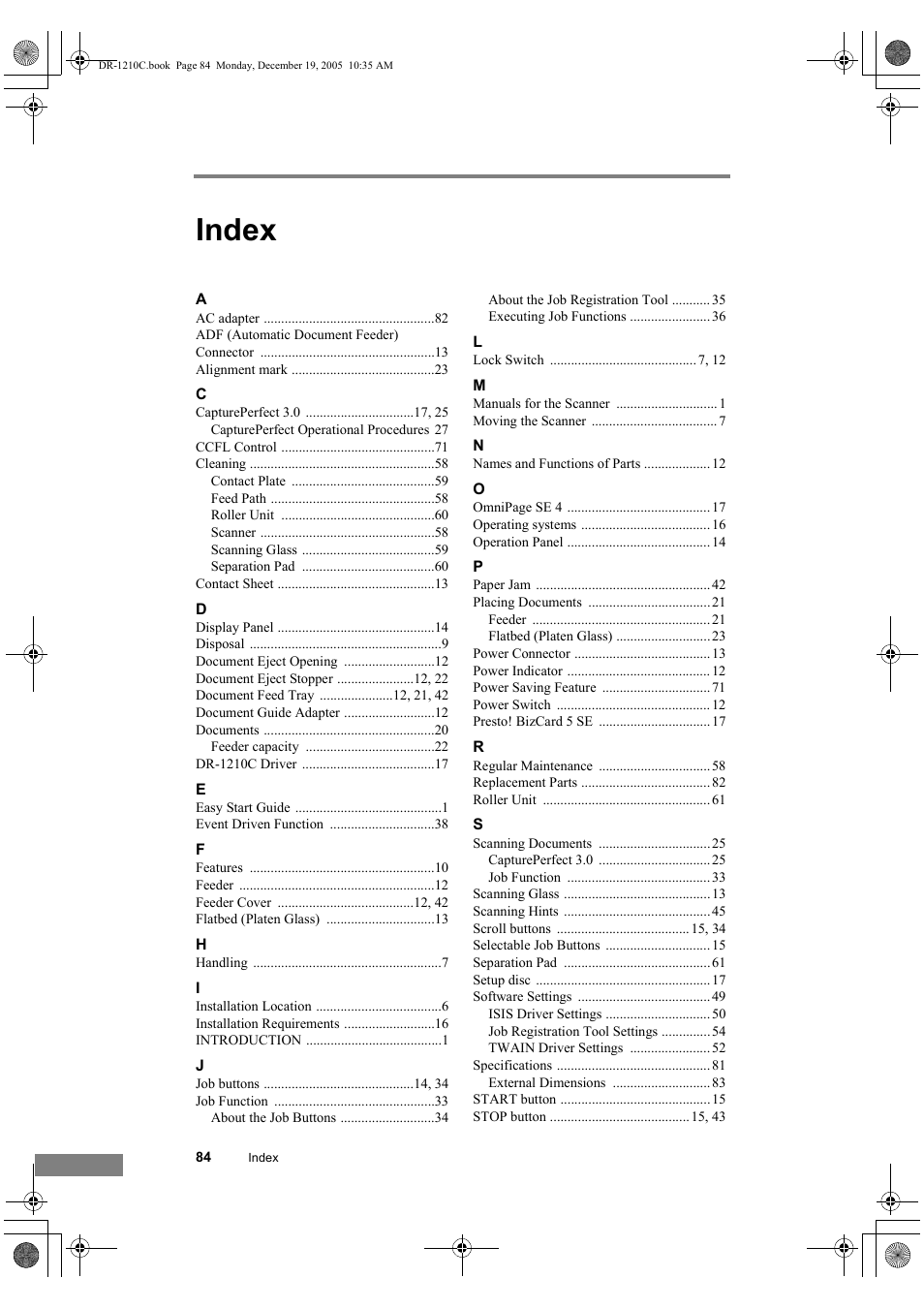 Index | Canon DR-1210C User Manual | Page 88 / 98