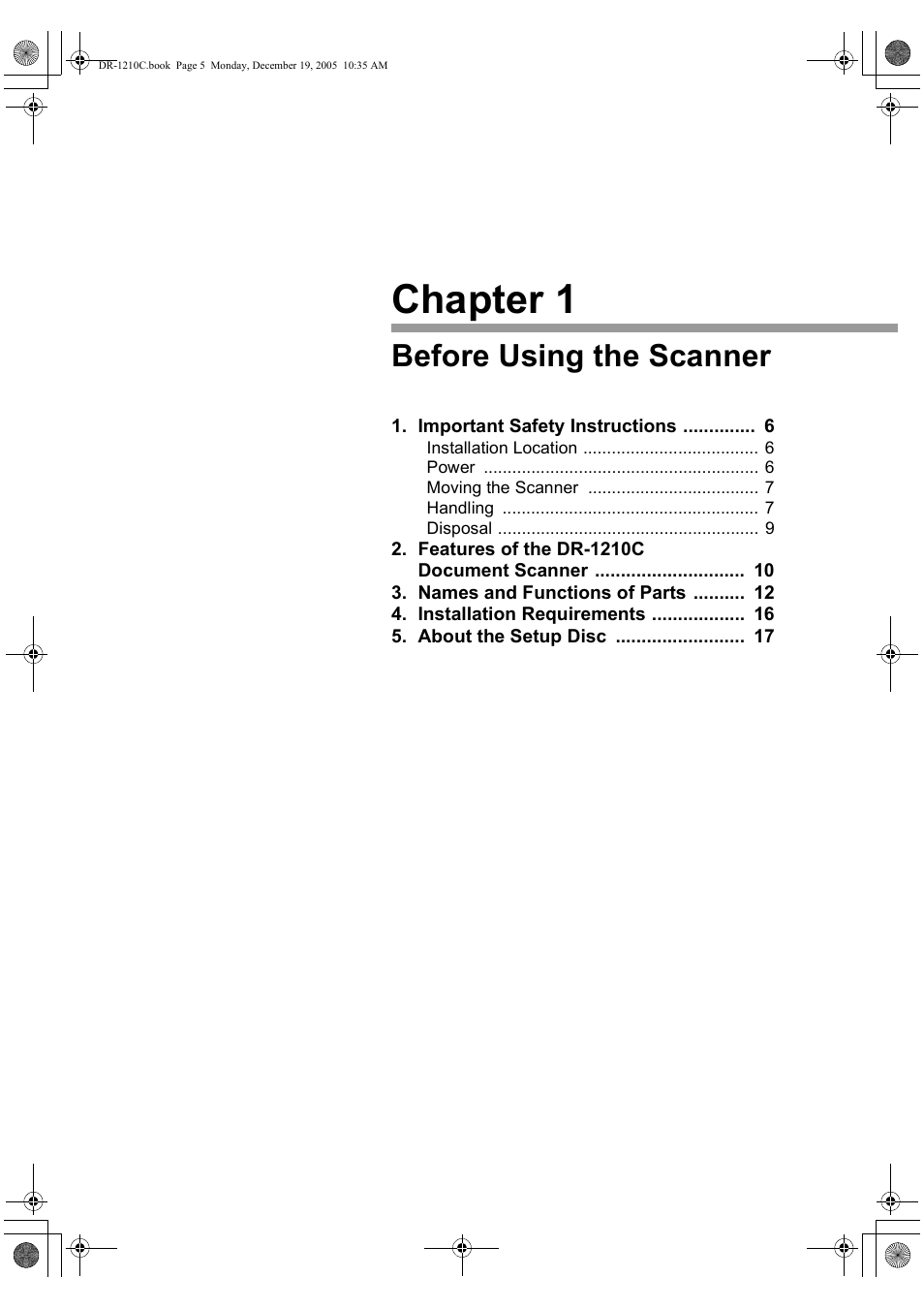 Before using the scanner, Chapter 1 before using the scanner, Chapter 1 | Canon DR-1210C User Manual | Page 9 / 98