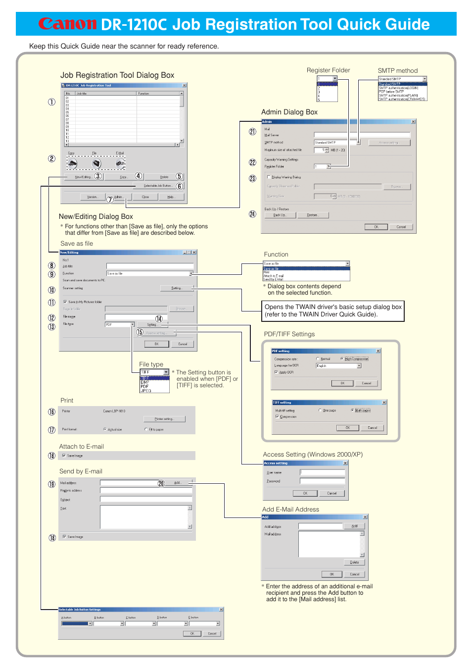 Job registration, Job registration tool quick guide | Canon DR-1210C User Manual | Page 97 / 98