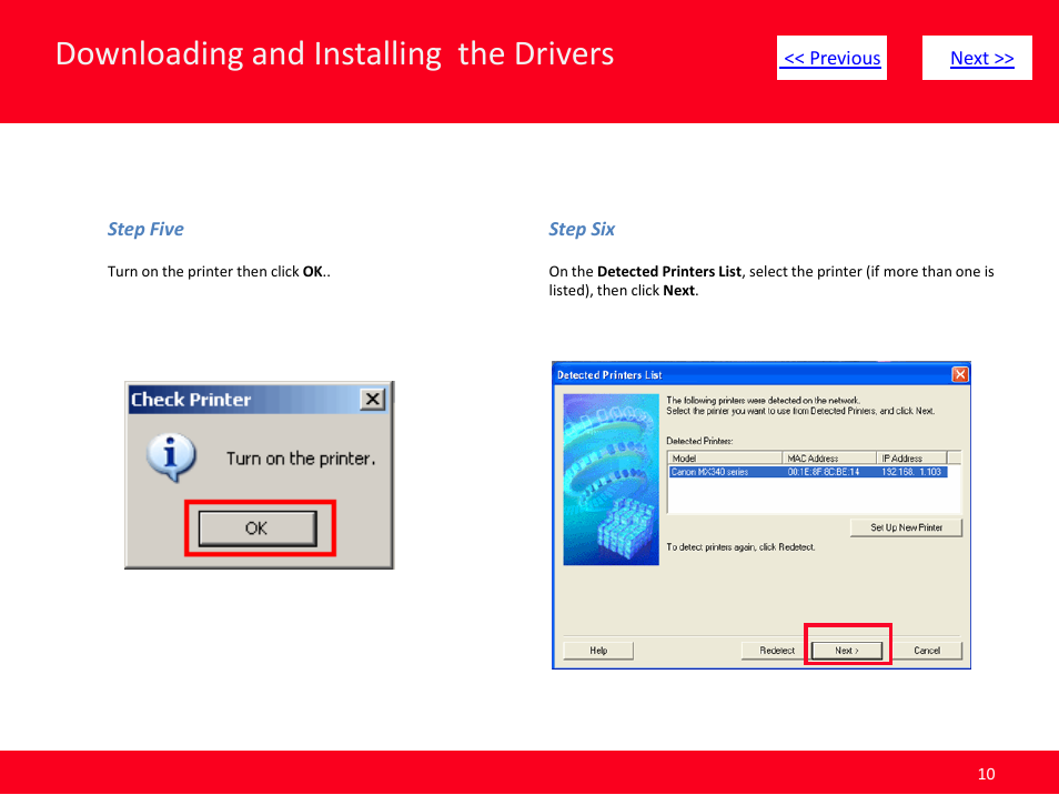 Downloading and installing the drivers | Canon Installing Multifunction PIXMA MX340 User Manual | Page 10 / 11