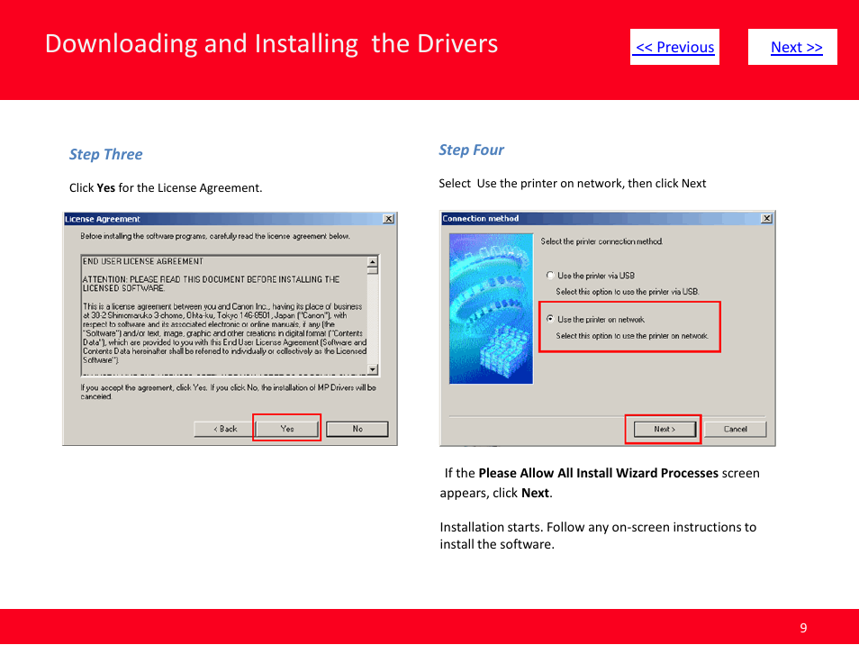 Downloading and installing the drivers | Canon Installing Multifunction PIXMA MX340 User Manual | Page 9 / 11