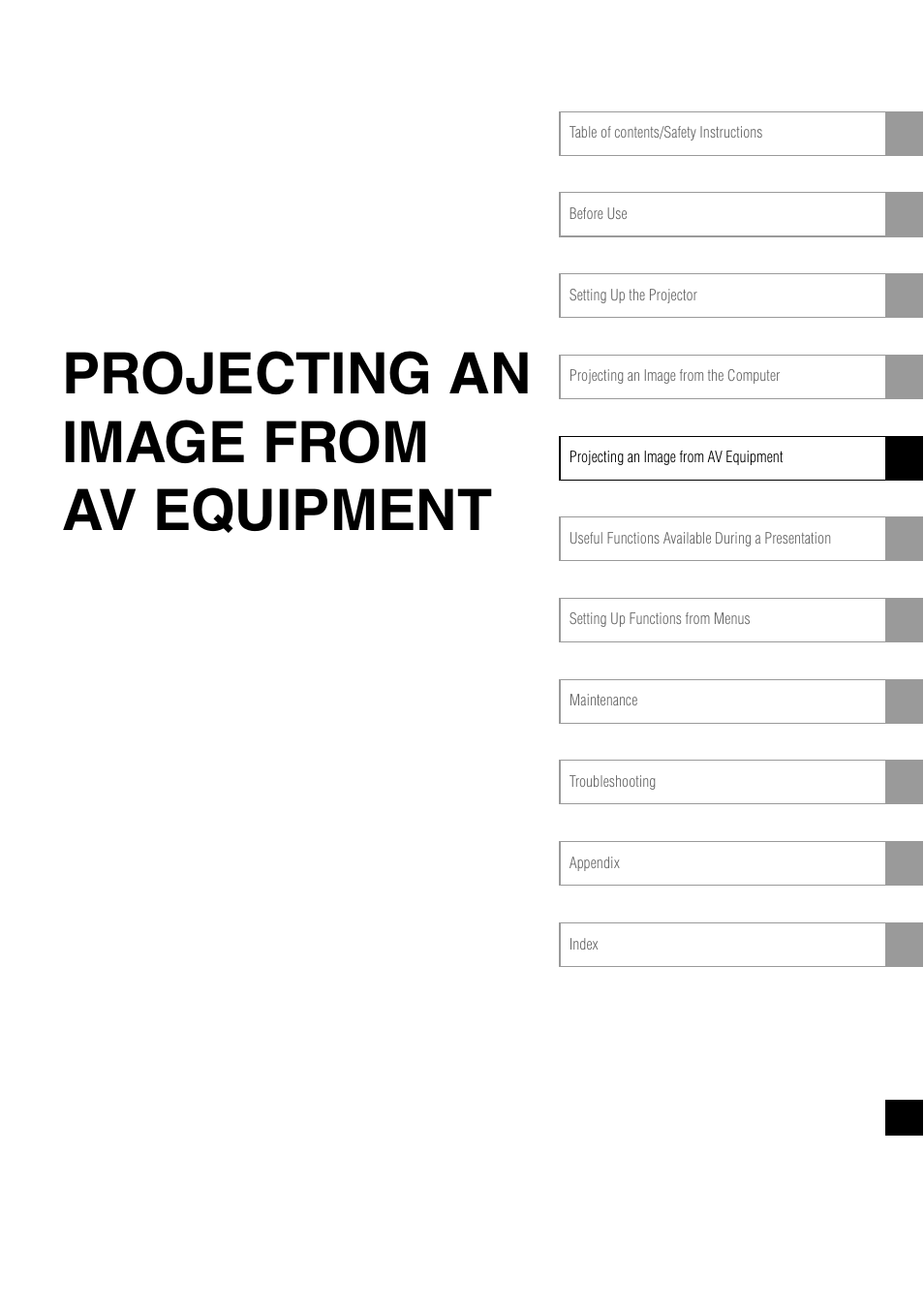 Projecting an image from av equipment | Canon REALiS X700 User Manual | Page 61 / 141