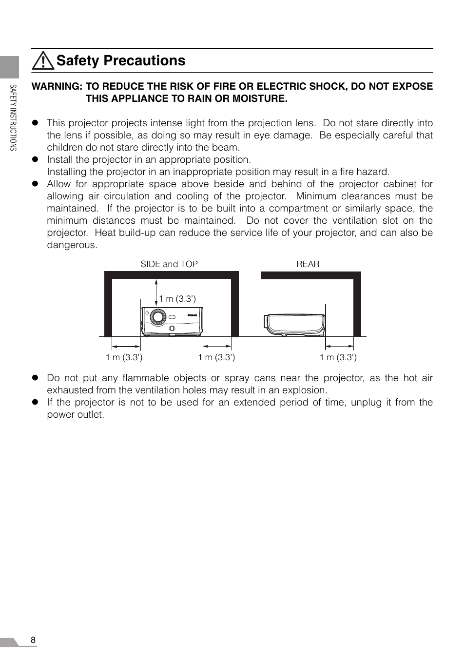 Safety precautions | Canon REALiS X700 User Manual | Page 8 / 141