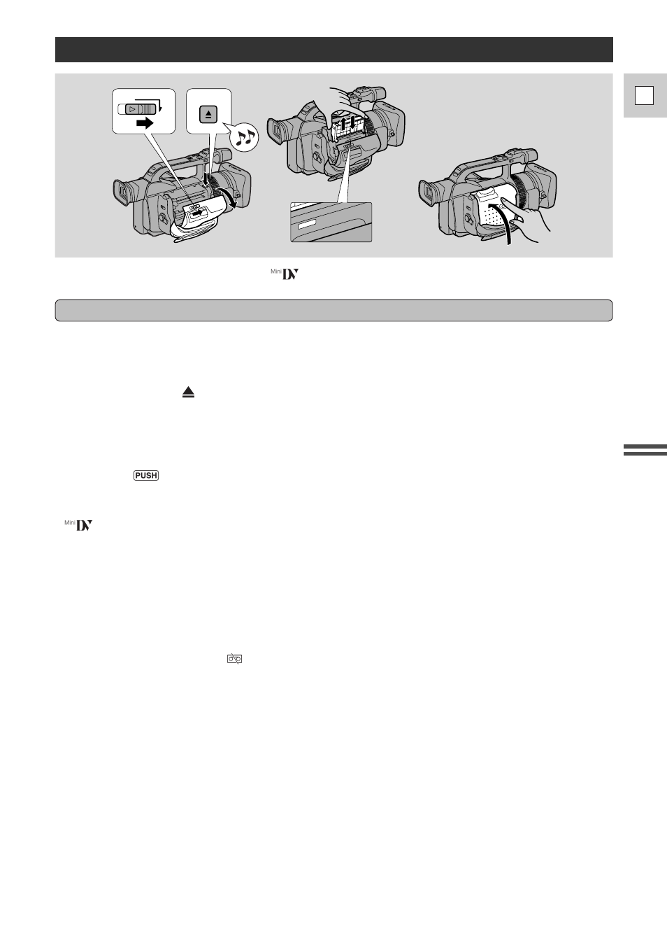 Loading a cassette, 19 e | Canon DM-GL1 User Manual | Page 19 / 104