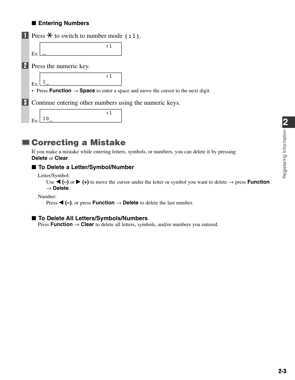 Correcting a mistake | Canon FAX-L400 User Manual | Page 14 / 110