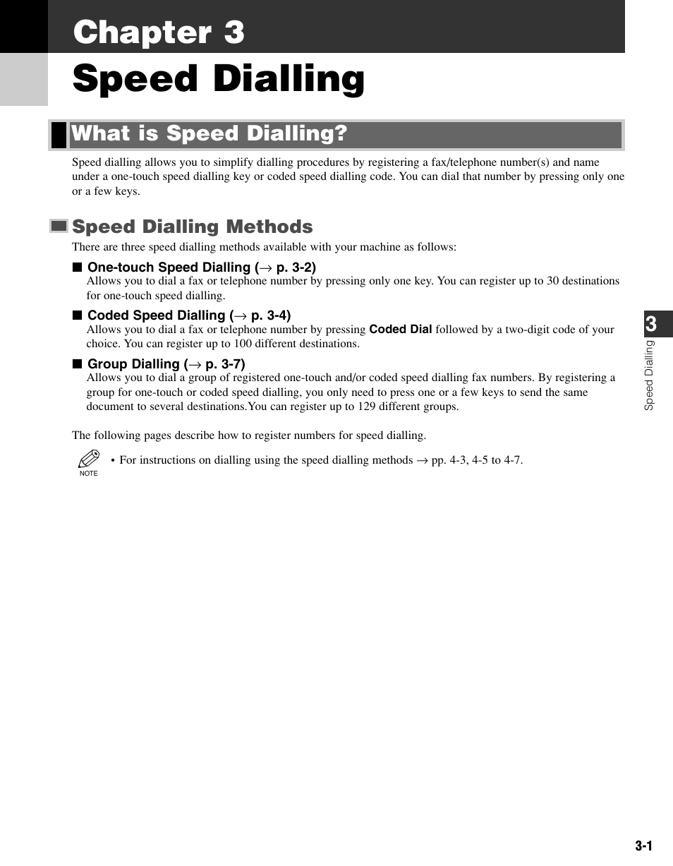 Chapter 3 speed dialling, What is speed dialling, Speed dialling | Chapter 3, Speed dialling methods | Canon FAX-L400 User Manual | Page 22 / 110