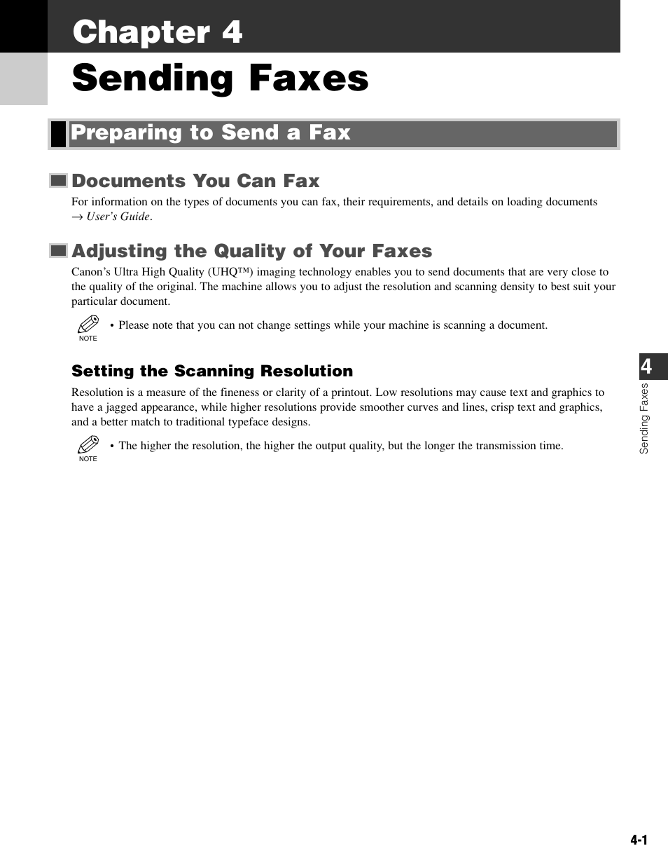 Chapter 4 sending faxes, Preparing to send a fax, Sending faxes | Chapter 4 | Canon FAX-L400 User Manual | Page 34 / 110