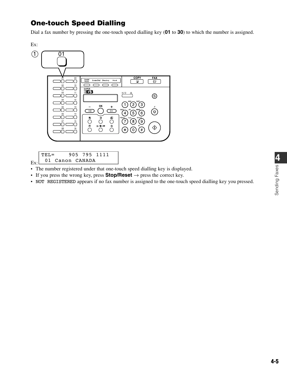 One-touch speed dialling | Canon FAX-L400 User Manual | Page 38 / 110