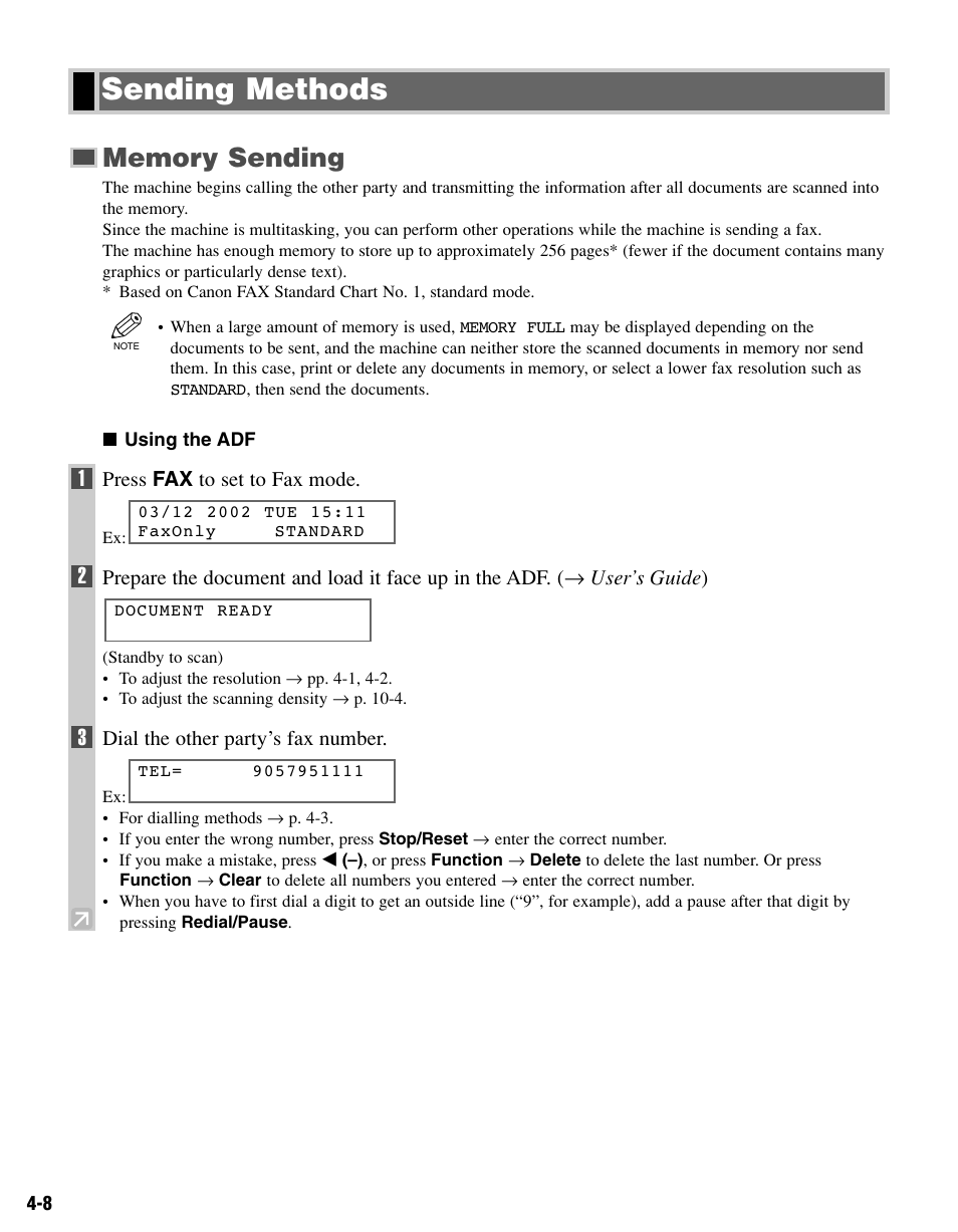 Sending methods | Canon FAX-L400 User Manual | Page 41 / 110
