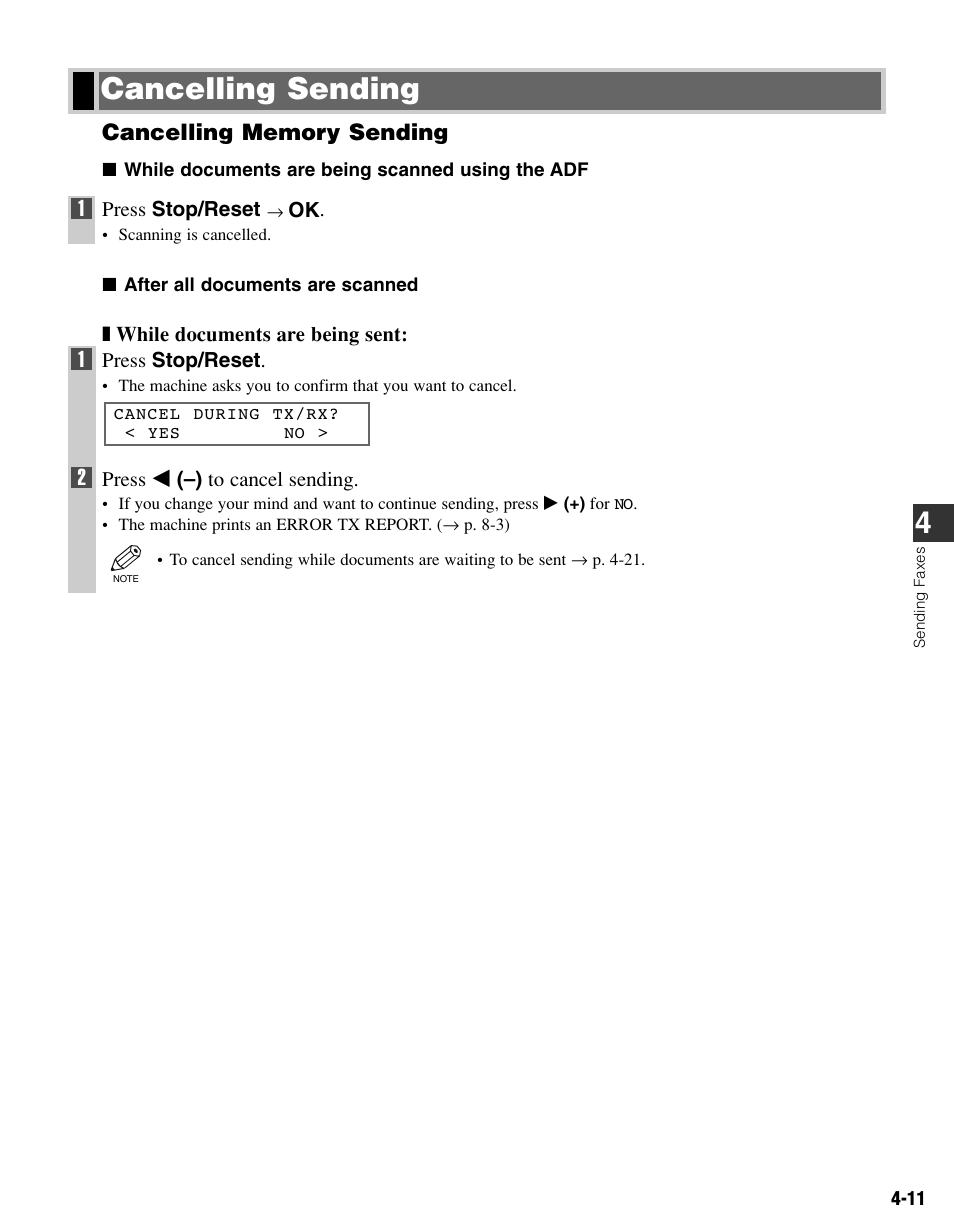 Cancelling sending | Canon FAX-L400 User Manual | Page 44 / 110