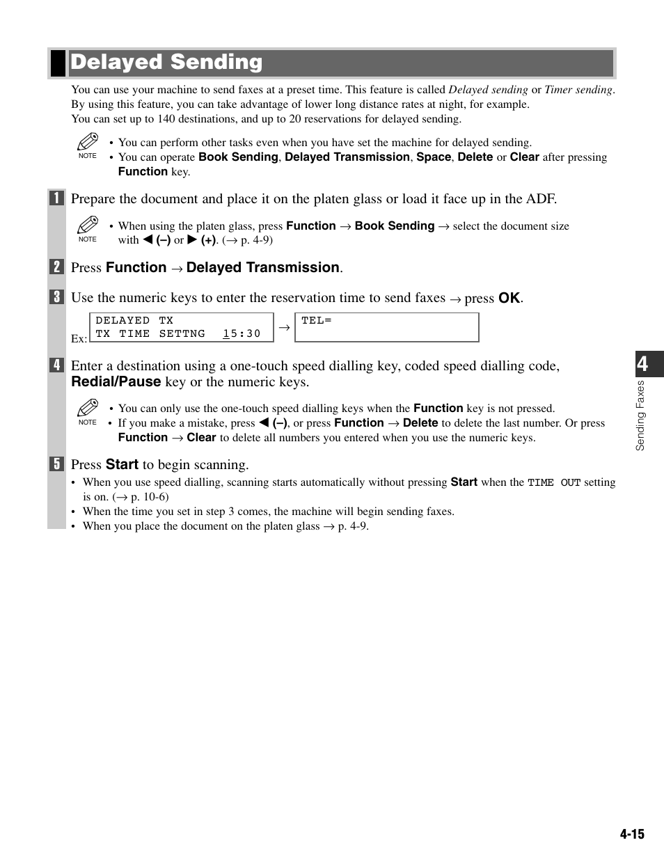 Delayed sending | Canon FAX-L400 User Manual | Page 48 / 110