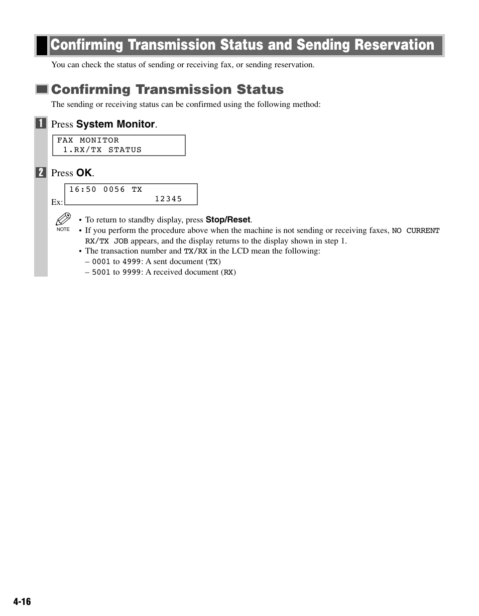 Confirming transmission status | Canon FAX-L400 User Manual | Page 49 / 110