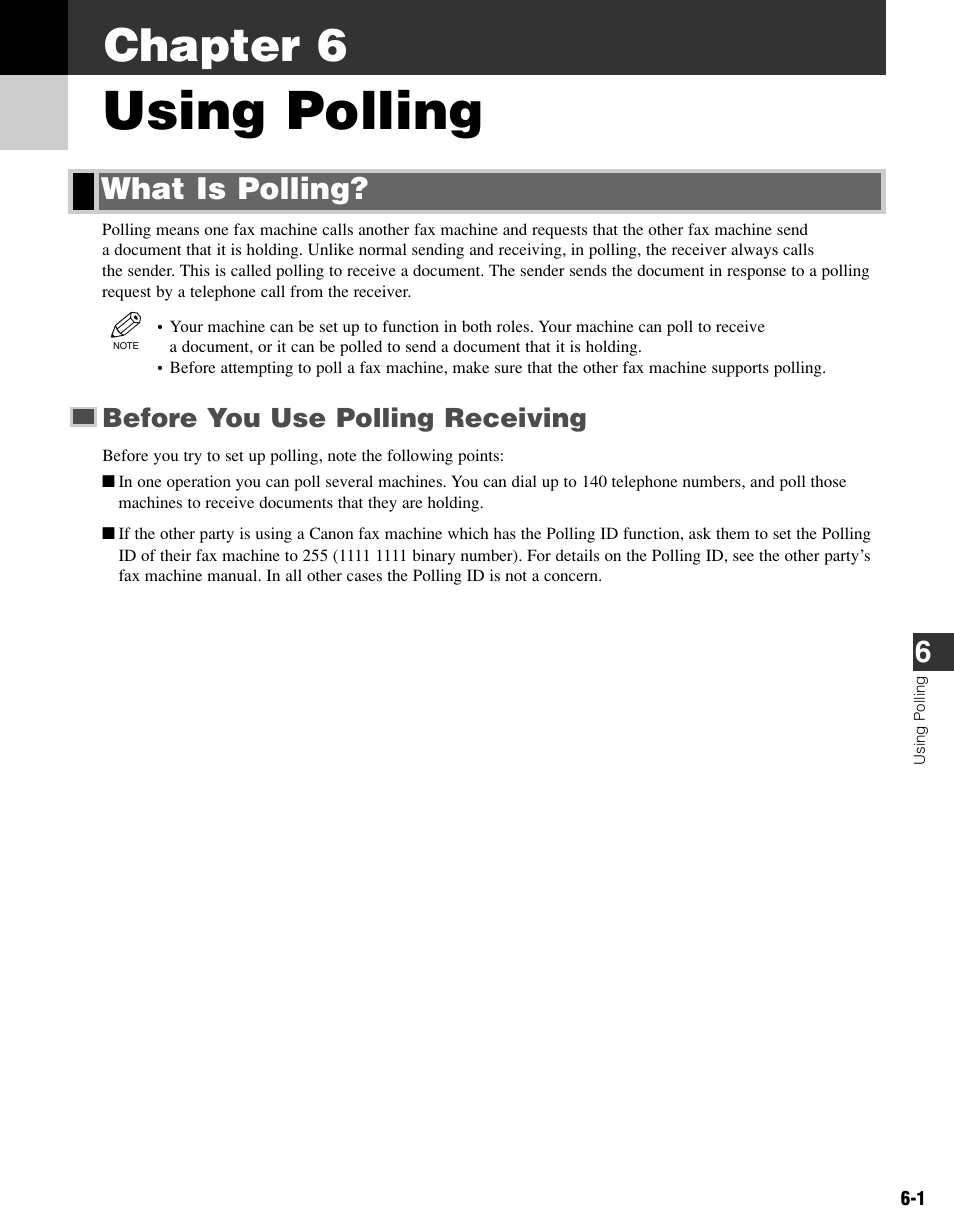 Chapter 6 using polling, What is polling, Using polling | Chapter 6 | Canon FAX-L400 User Manual | Page 62 / 110