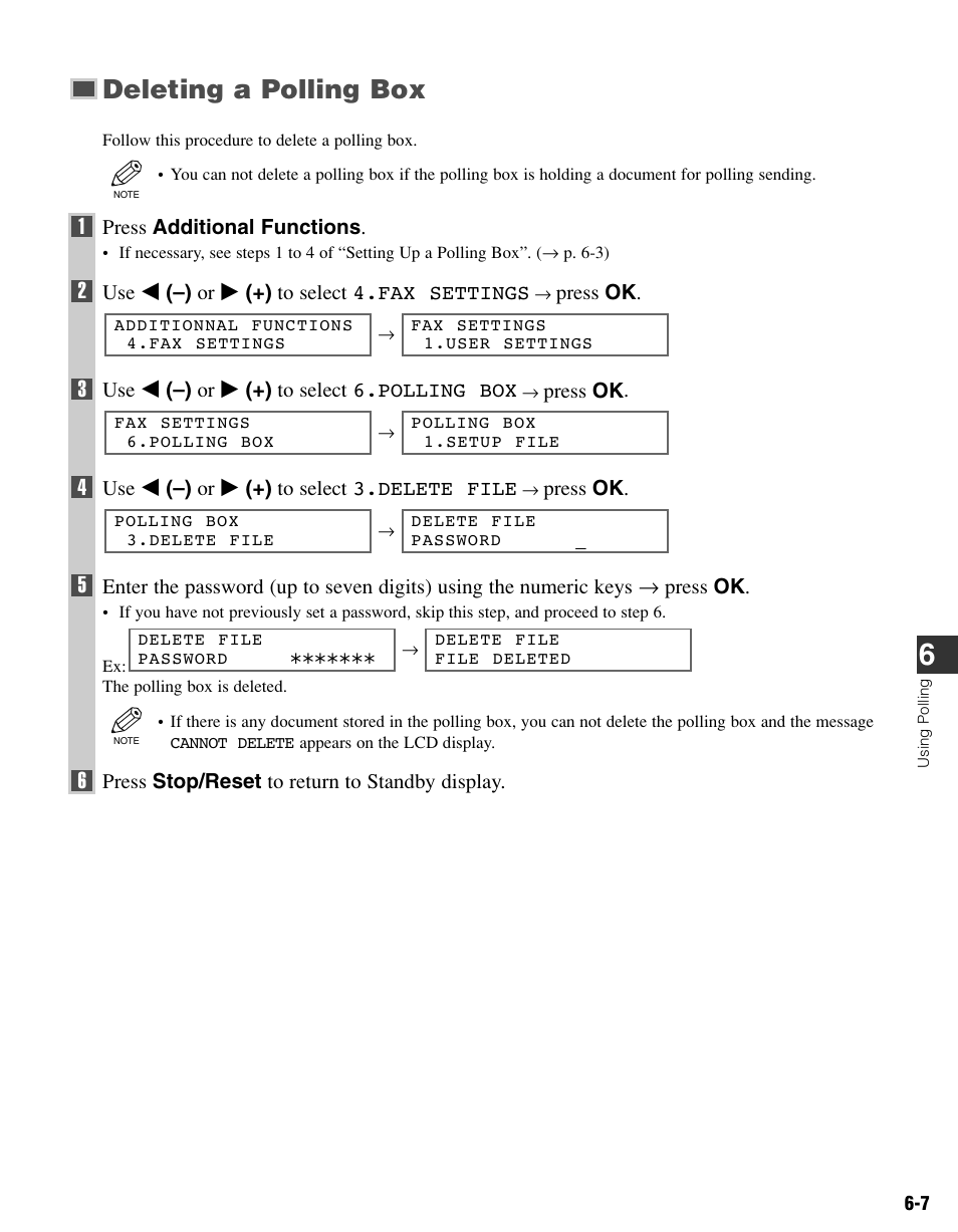 Deleting a polling box | Canon FAX-L400 User Manual | Page 68 / 110