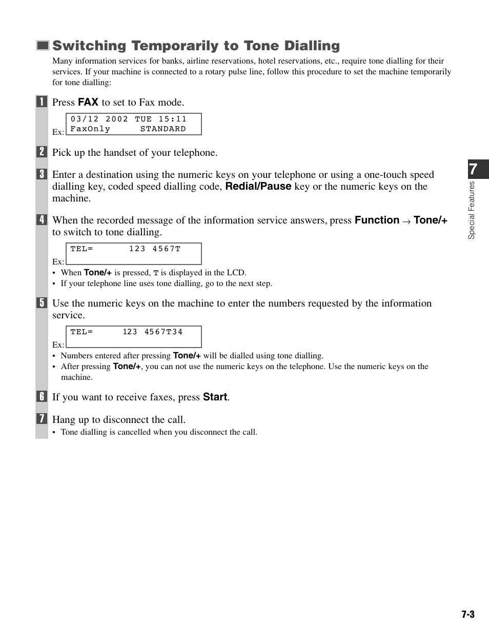 Switching temporarily to tone dialling | Canon FAX-L400 User Manual | Page 72 / 110