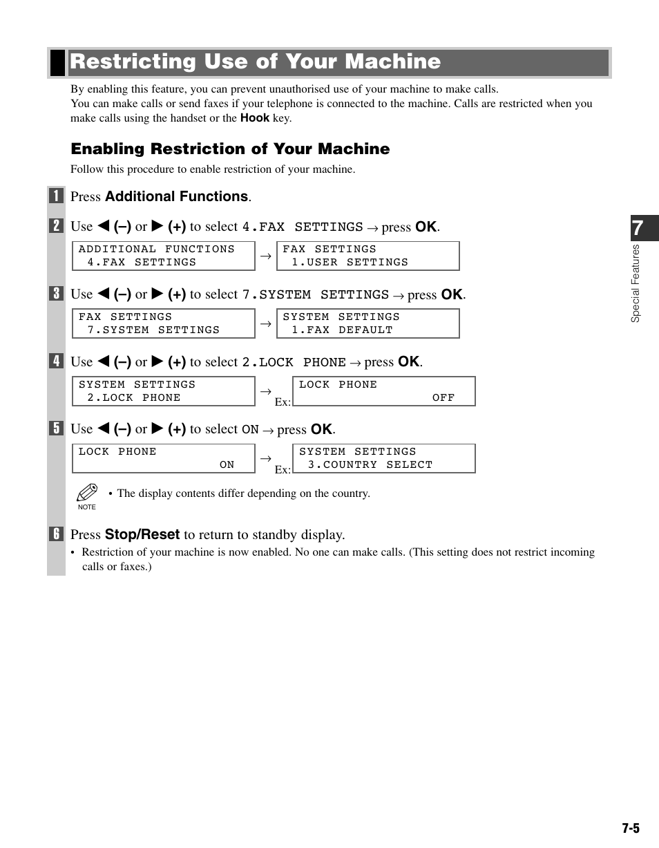Restricting use of your machine, Restricting use of your machine 7, Enabling restriction of your machine | Canon FAX-L400 User Manual | Page 74 / 110