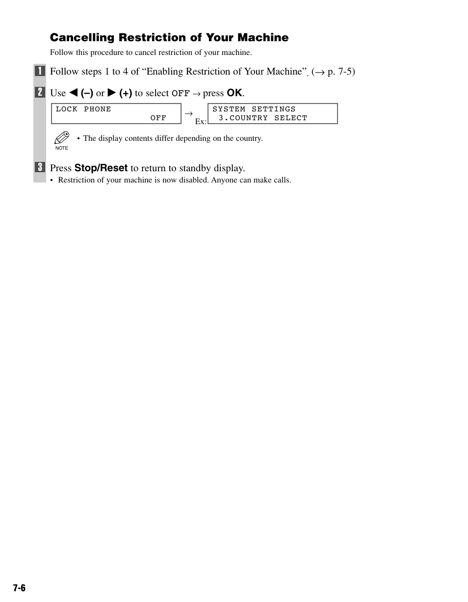 Cancelling restriction of your machine | Canon FAX-L400 User Manual | Page 75 / 110